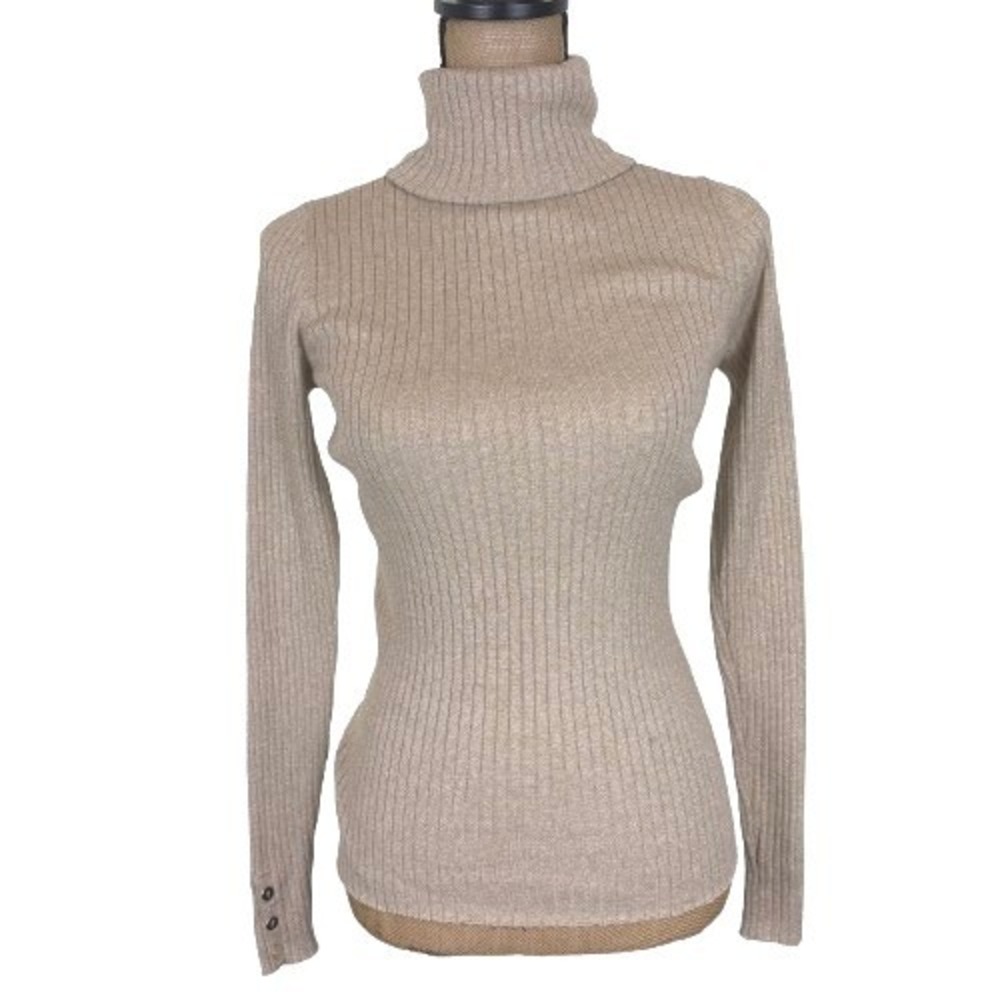 J.McLaughlin Arlette Turtleneck Sweater Champagne Gold Metallic Ribbed Small
